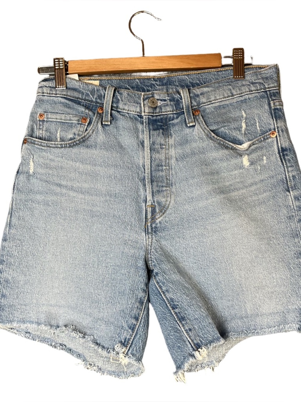Levi’s 501 Denim Jean Cut Offs Medium Wash Womens Size 28 W 6 L Mid Rise Classic